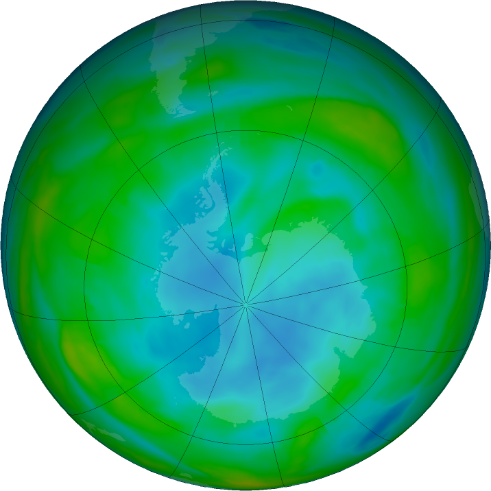 Antarctic ozone map for 15 July 2021